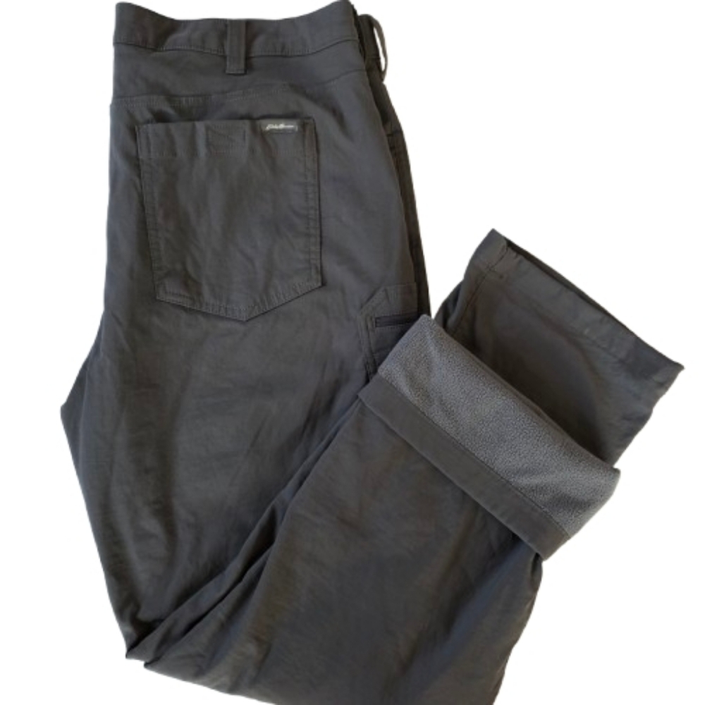 Eddie Bauer Gray Fleece Lined Tech Pants Sz 36×30 Hiking Outdoor Trails Granola